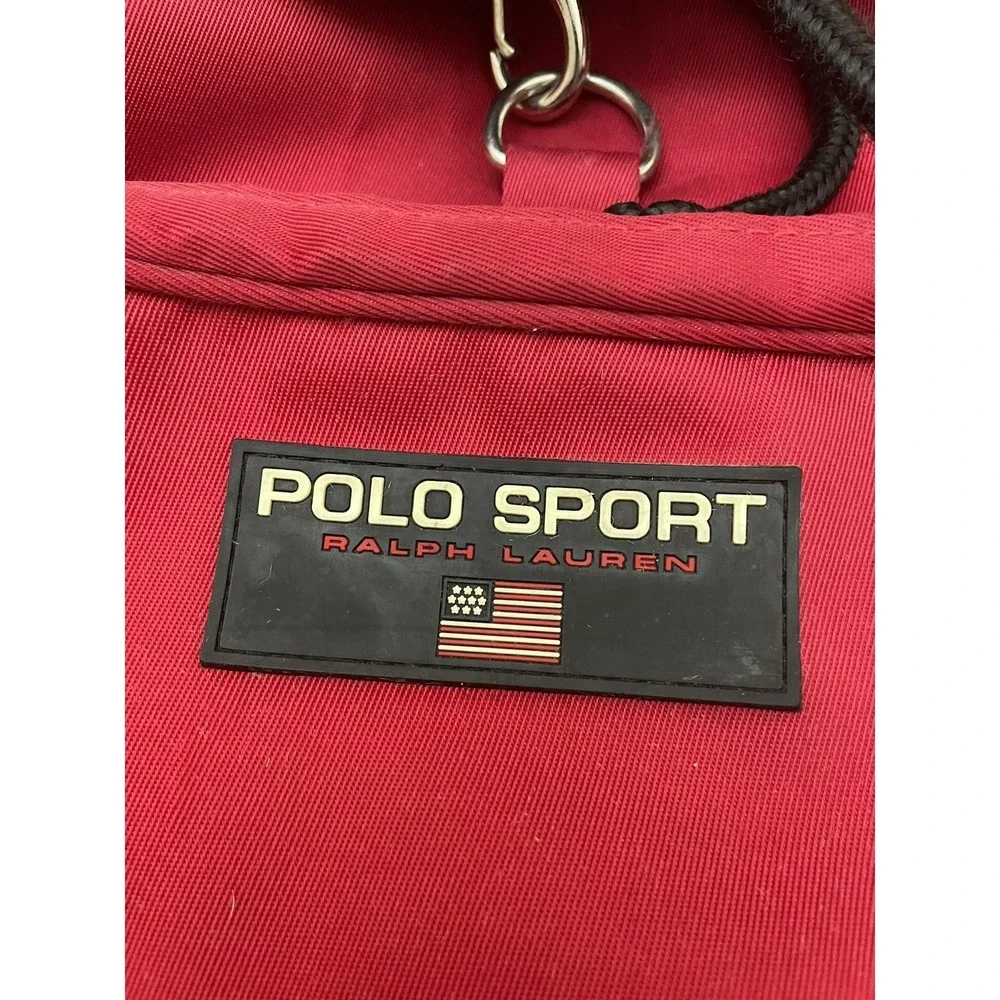 Vintage Polo Sport Ralph Lauren Backpack Red Drawstring USA Flag Y2K